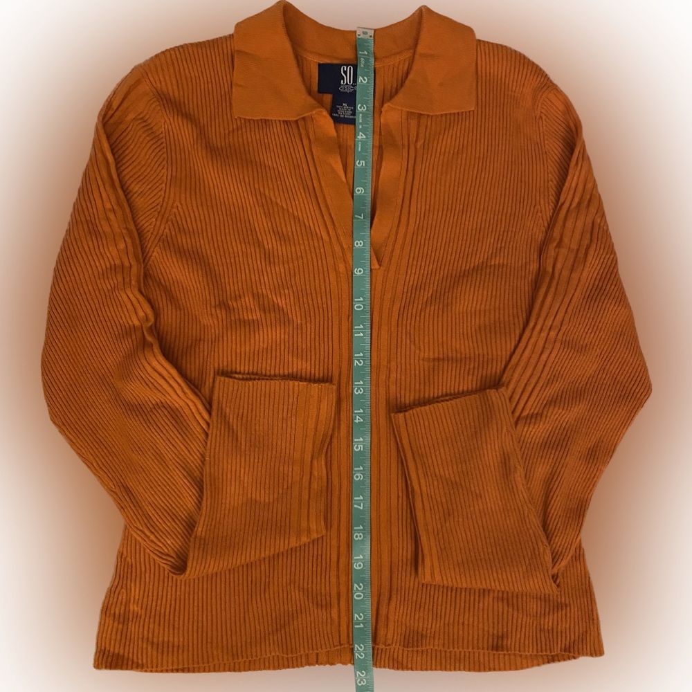 Vintage 90s SO gsjc Orange v neck collared lightweight sweater top juniors XL - Picture 8 of 9